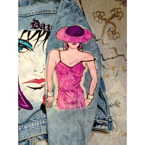 Vtg Levi's Denim Jacket Original Artwork Face Heart Lady Size 46R Made In USA - Picture 3 of 9